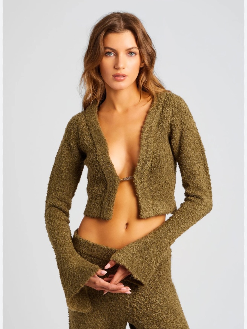 NWT SER.O.YA Bora Boucle Cardigan  Sweater in Brown Size S